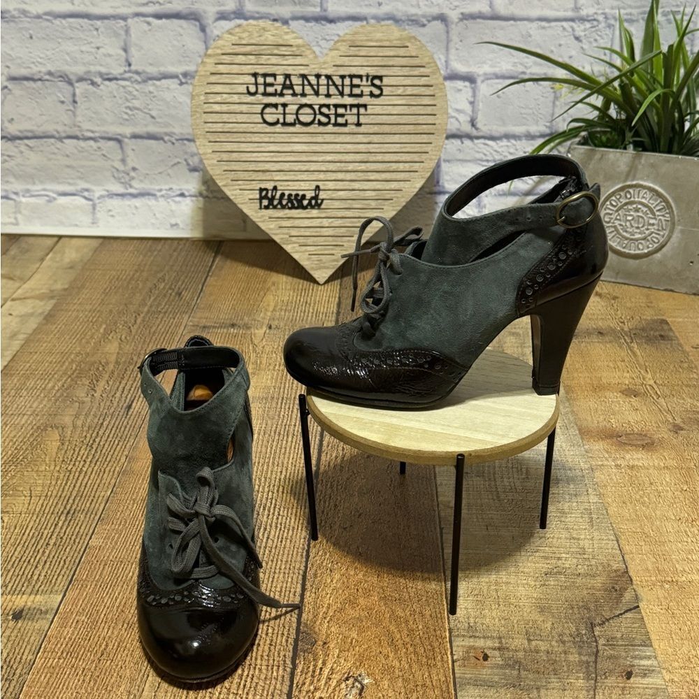 Chie Mihara Anthropologie Olivan Gray/black Leather Oxford Heels 37 7 $398